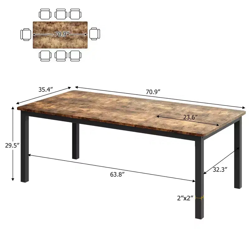 Table à manger rectangulaire en bois pour 6-8 personnes avec cadre en métal robuste, style industriel