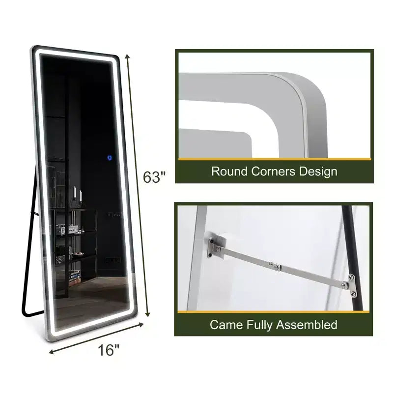 Miroir de courtoisie LED pleine longueur 63x16 avec lumières, argent