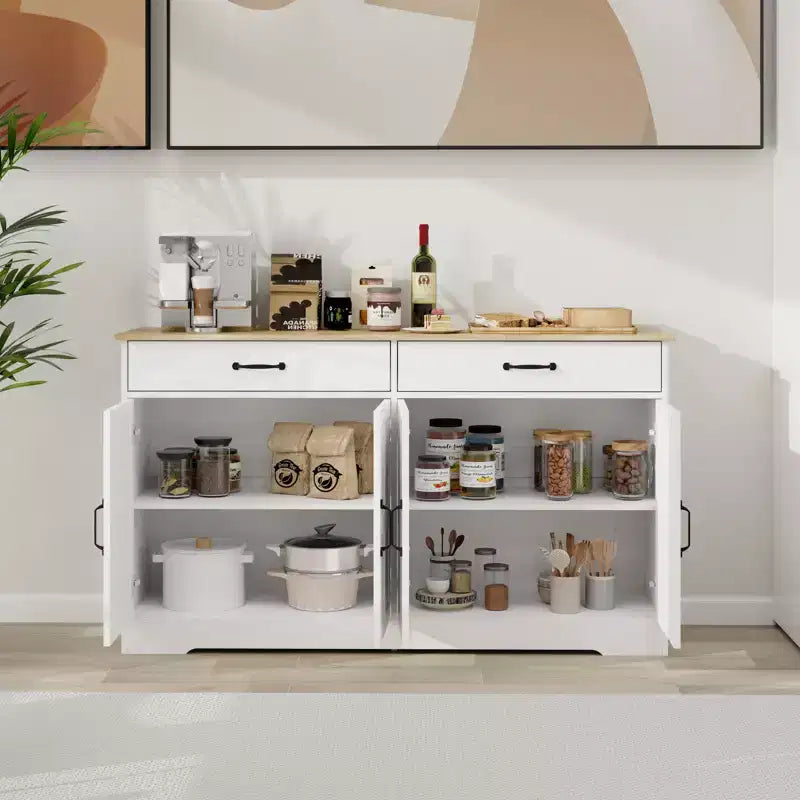 Desserte en bois blanc de 142 cm avec portes de style Shaker