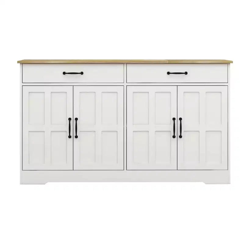 Desserte en bois blanc de 142 cm avec portes de style Shaker