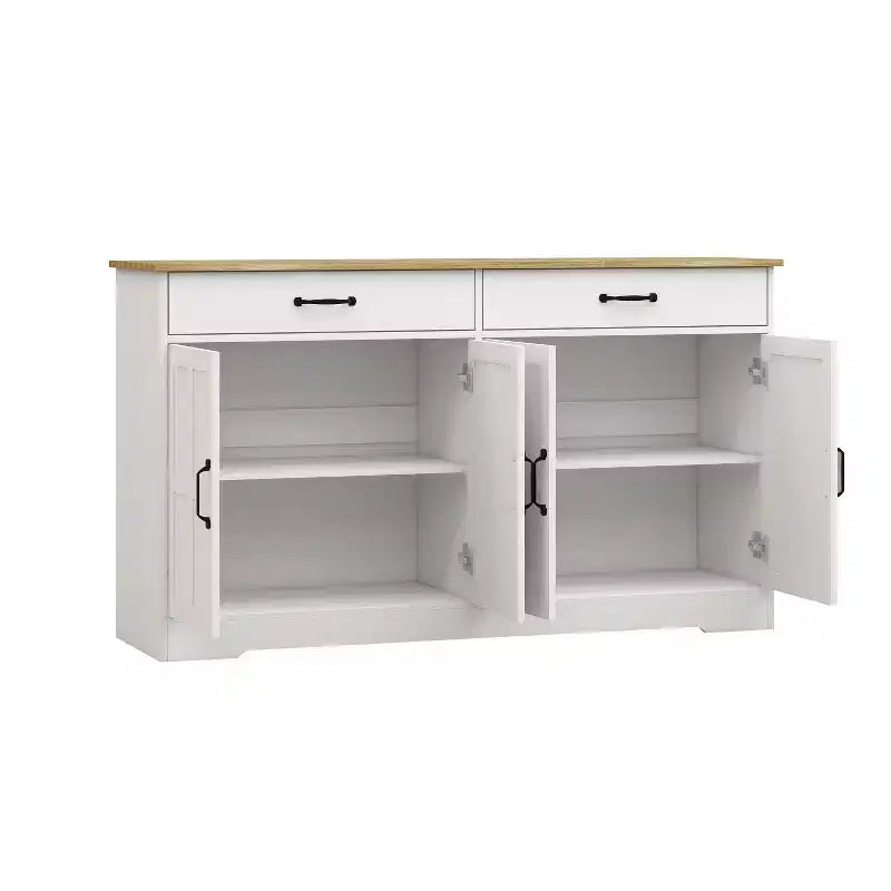 Desserte en bois blanc de 142 cm avec portes de style Shaker