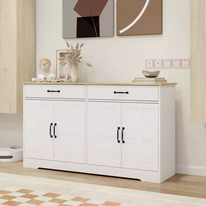 Desserte en bois blanc de 142 cm avec portes de style Shaker