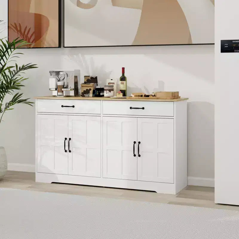 Desserte en bois blanc de 142 cm avec portes de style Shaker