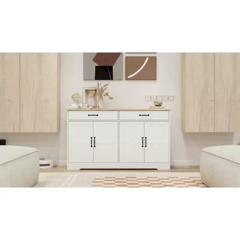 Desserte en bois blanc de 142 cm avec portes de style Shaker