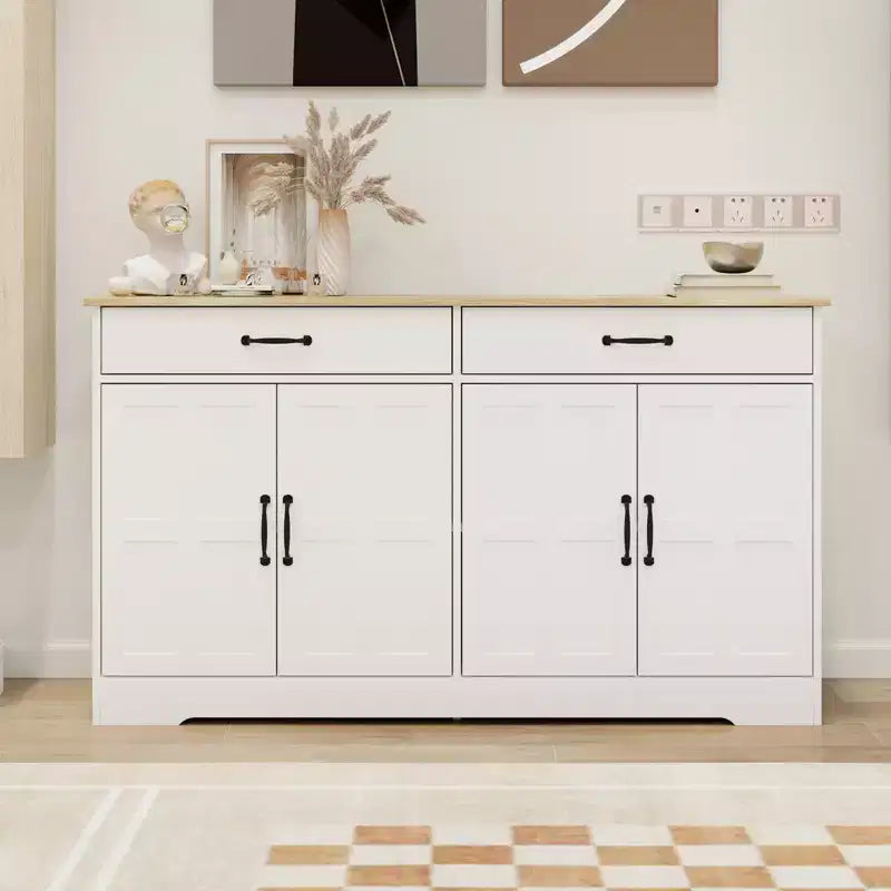 Desserte en bois blanc de 142 cm avec portes de style Shaker