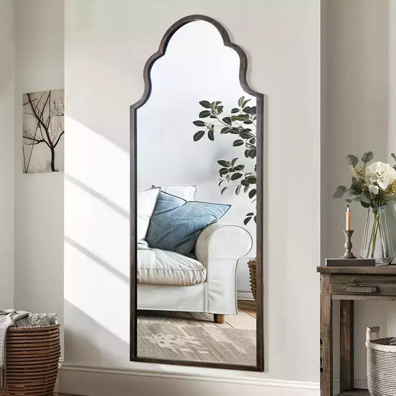 Miroir pleine longueur noir à angle droit avec ferronnerie sculptée, 59x24