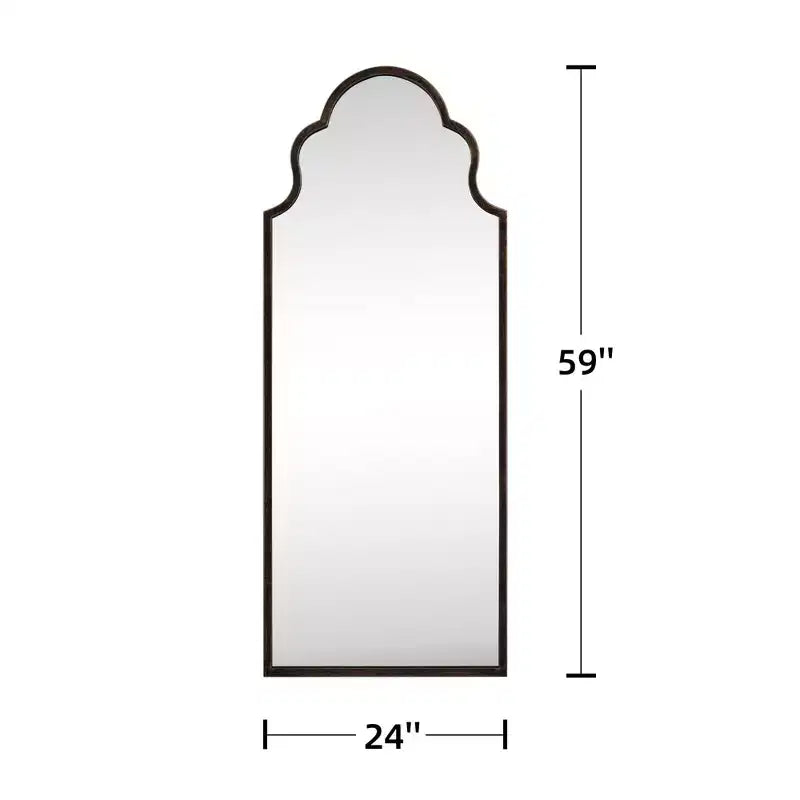 Miroir pleine longueur noir à angle droit avec ferronnerie sculptée, 59x24