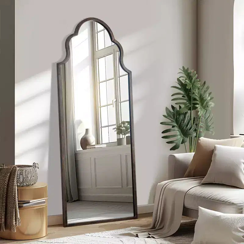 Miroir pleine longueur noir à angle droit avec ferronnerie sculptée, 59x24