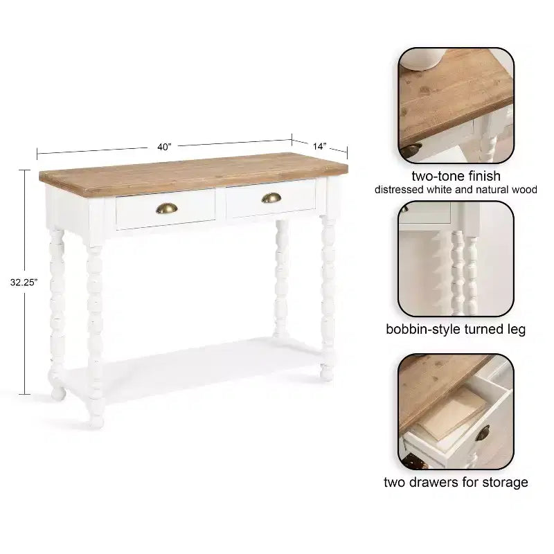 Console avec rangement, 40"x14"x33", Blanc