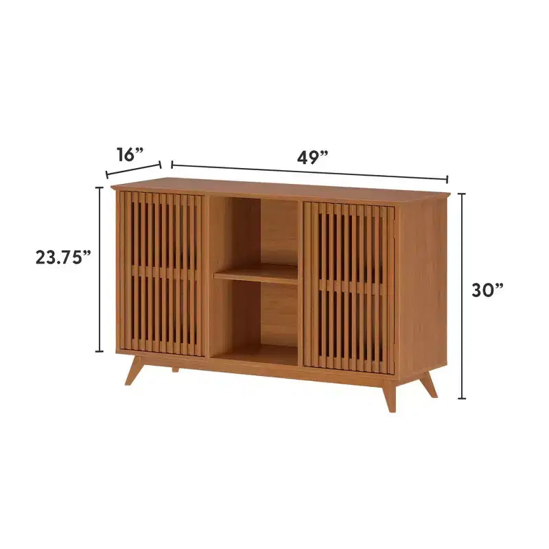 Buffet pin massif style Mid-Century avec 2 portes à ouverture par pression, meuble TV 49"