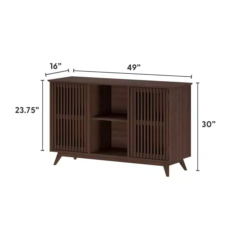 Buffet pin massif style Mid-Century avec 2 portes à ouverture par pression, meuble TV 49"