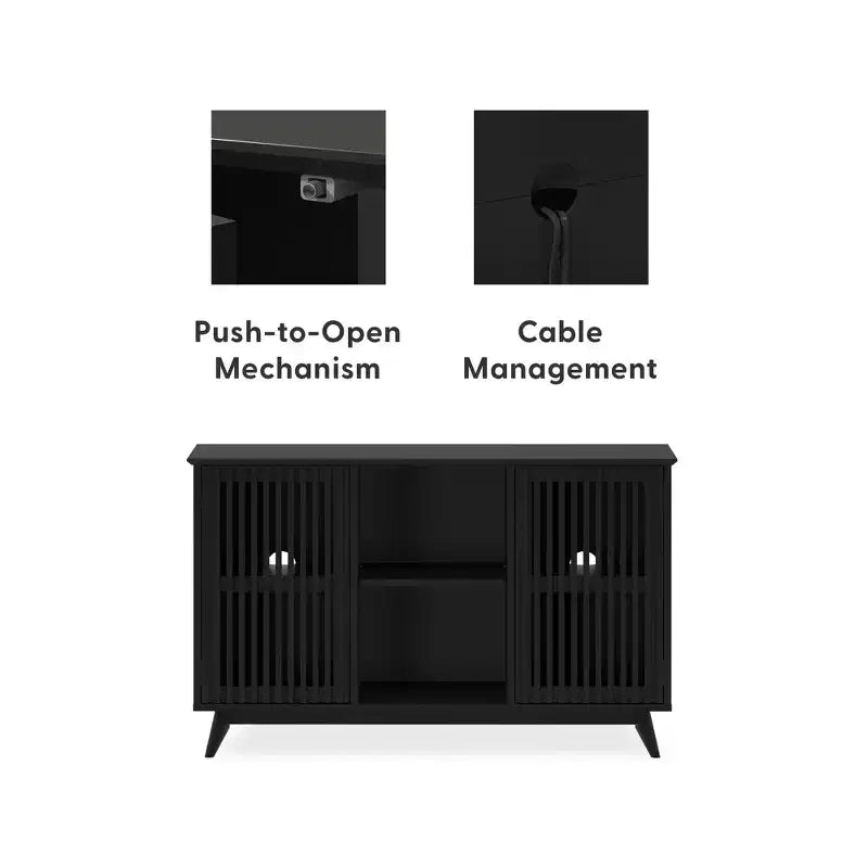 Buffet pin massif style Mid-Century avec 2 portes à ouverture par pression, meuble TV 49"
