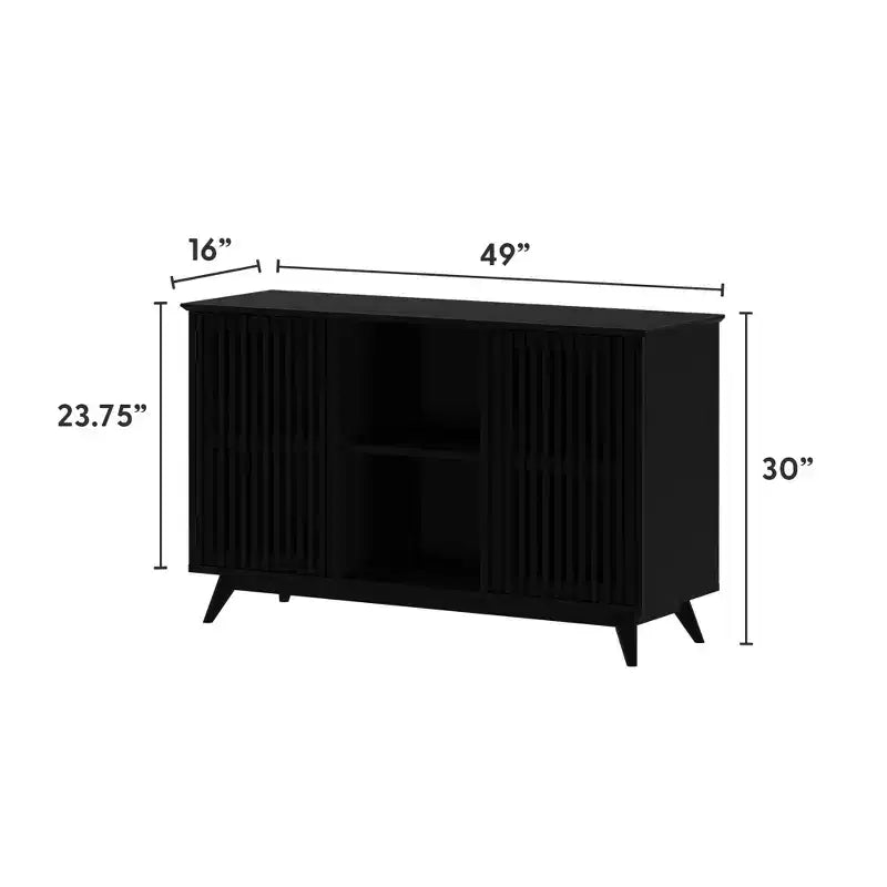 Buffet pin massif style Mid-Century avec 2 portes à ouverture par pression, meuble TV 49"