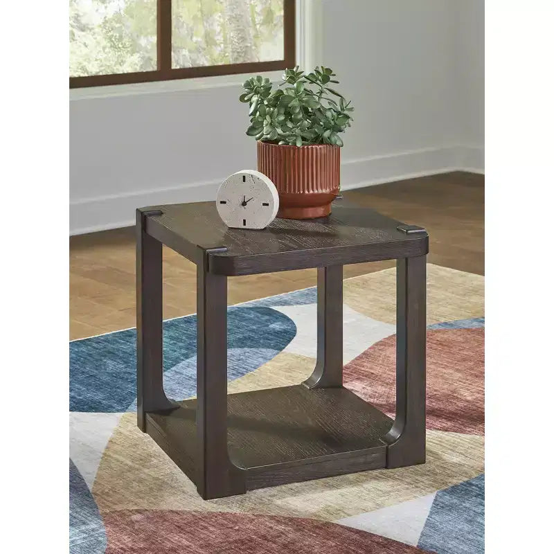 Table d'appoint rectangulaire avec étagère de rangement, marron foncé, style contemporain