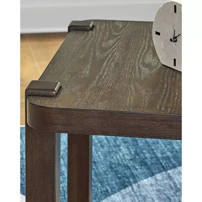 Table d'appoint rectangulaire avec étagère de rangement, marron foncé, style contemporain