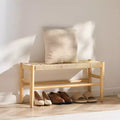 Banc en rotin tressé à la main de 80 cm avec pieds en bois de chêne, banc bohème pour entrée ou chambre à coucher