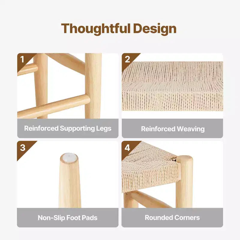 Banc en rotin tressé à la main de 80 cm avec pieds en bois de chêne, banc bohème pour entrée ou chambre à coucher