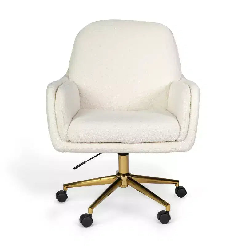 Chaise de bureau pivotante en tissu bouclé, avec réglage de la hauteur et cadre finition laiton
