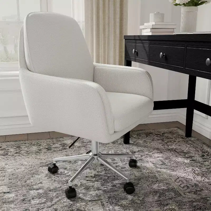 Chaise de bureau pivotante en tissu bouclé, avec réglage de la hauteur et cadre finition laiton