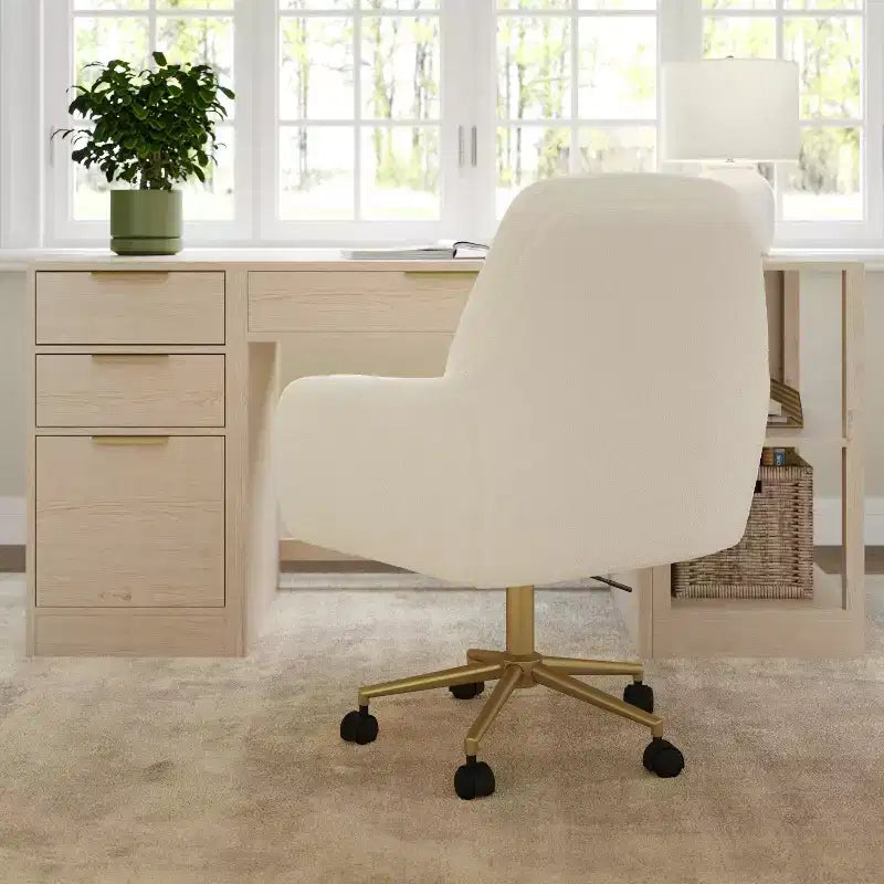 Chaise de bureau pivotante en tissu bouclé, avec réglage de la hauteur et cadre finition laiton