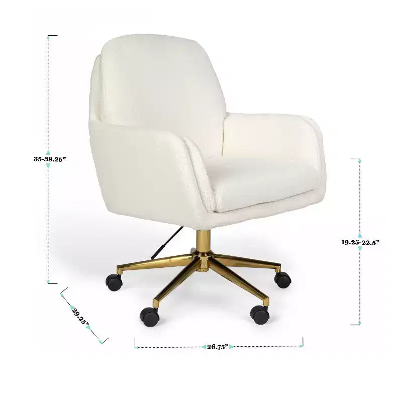 Chaise de bureau pivotante en tissu bouclé, avec réglage de la hauteur et cadre finition laiton