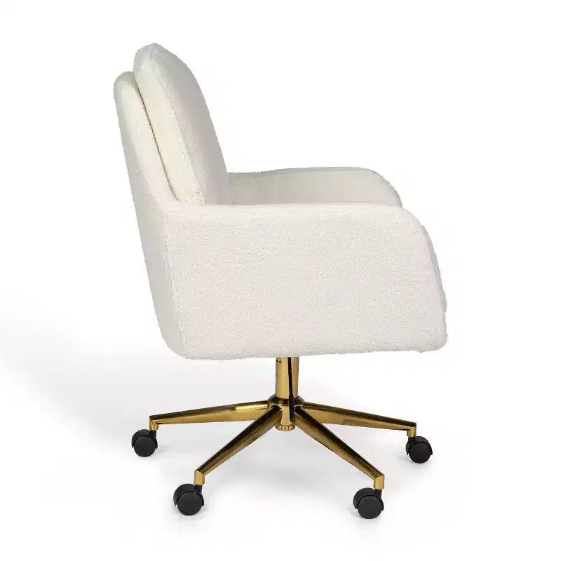 Chaise de bureau pivotante en tissu bouclé, avec réglage de la hauteur et cadre finition laiton