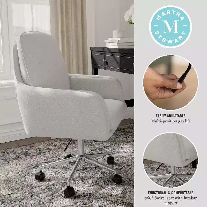 Chaise de bureau pivotante en tissu bouclé, avec réglage de la hauteur et cadre finition laiton