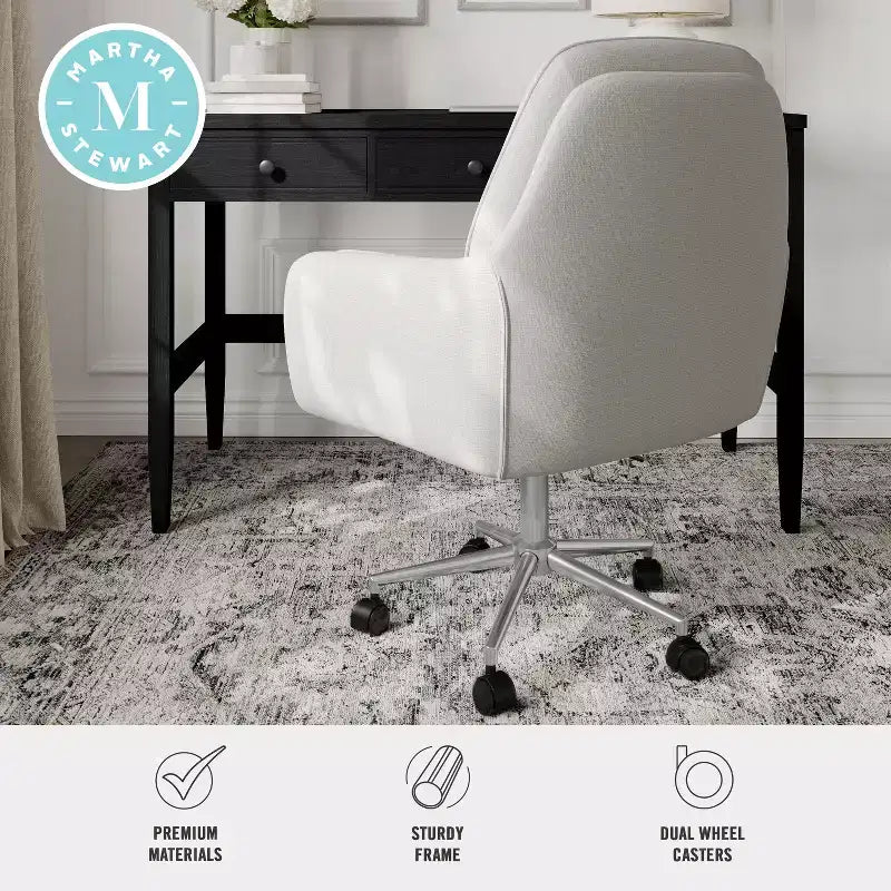 Chaise de bureau pivotante en tissu bouclé, avec réglage de la hauteur et cadre finition laiton