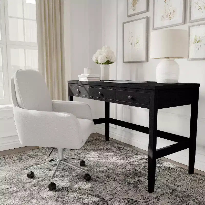 Chaise de bureau pivotante en tissu bouclé, avec réglage de la hauteur et cadre finition laiton