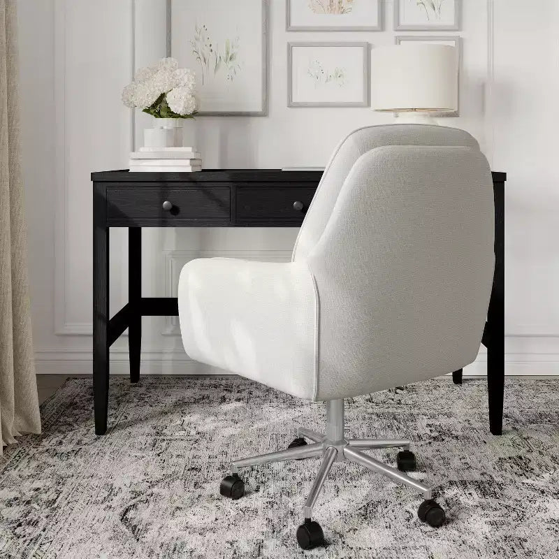 Chaise de bureau pivotante en tissu bouclé, avec réglage de la hauteur et cadre finition laiton