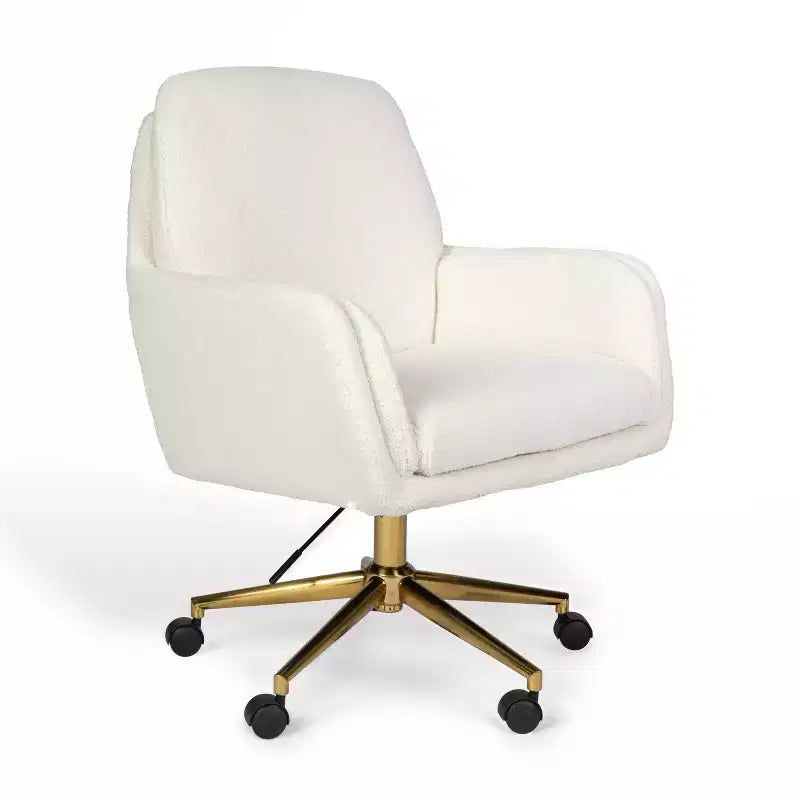 Chaise de bureau pivotante en tissu bouclé, avec réglage de la hauteur et cadre finition laiton