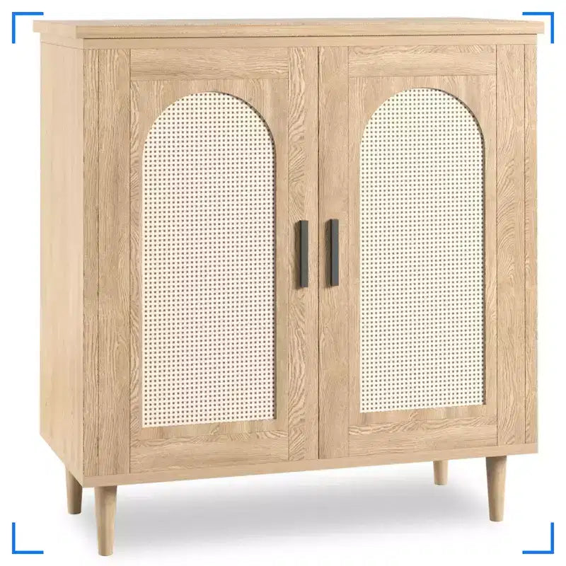 Bahut en rotin avec rangement, Table console d'appoint 30.51, Étagères réglables, Buffet compact pour entrée, salle à manger et cuisine.