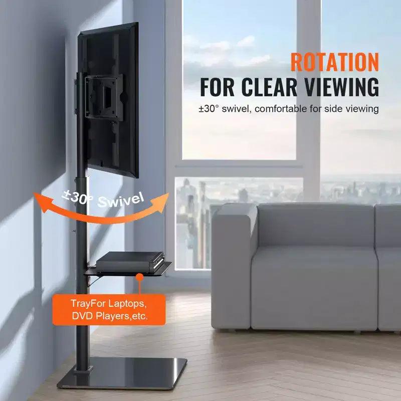Meuble TV haut pivotant pour téléviseurs de 32 à 65 pouces, support de sol portable réglable en hauteur avec base en verre trempé
