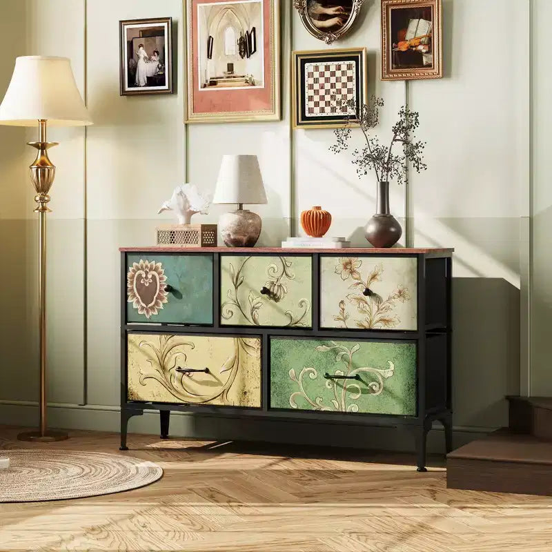 Commode de rangement large en tissu à 5 tiroirs, avec bacs en tissu