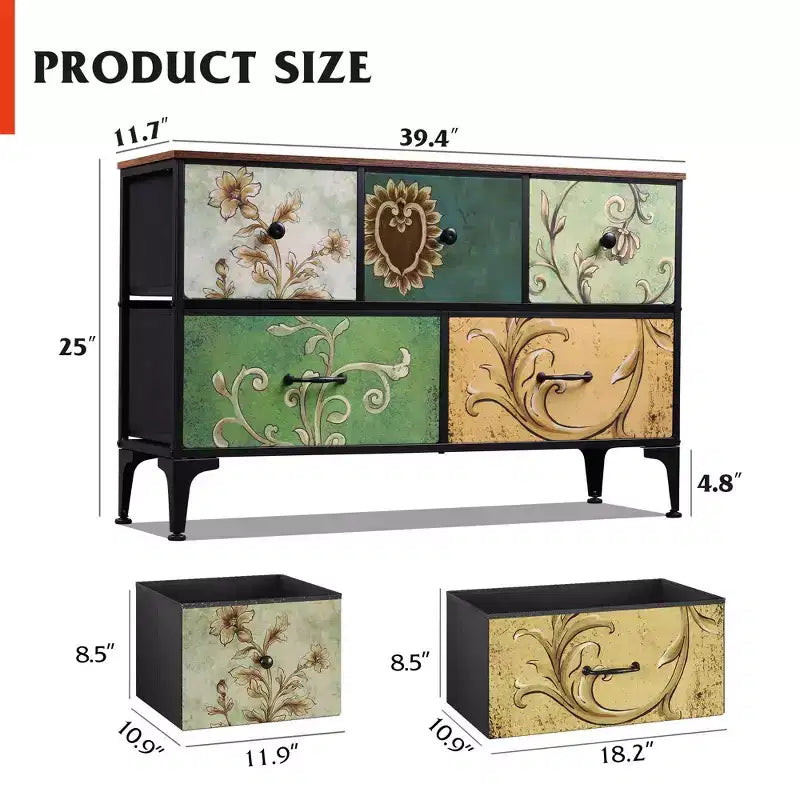 Commode de rangement large en tissu à 5 tiroirs, avec bacs en tissu