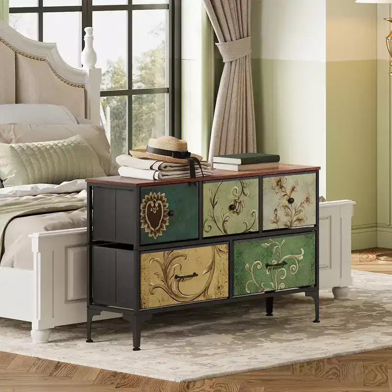 Commode de rangement large en tissu à 5 tiroirs, avec bacs en tissu