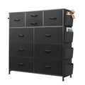 10-Drawer Fabric Dresser, Sturdy Metal Frame Organizer Unit with Side Pockets and Hooks for Bedroom, Living Room, Hallway, Black