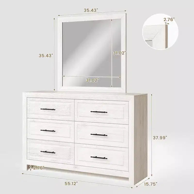 Coiffeuse de chambre moderne avec miroir et 6 grands tiroirs