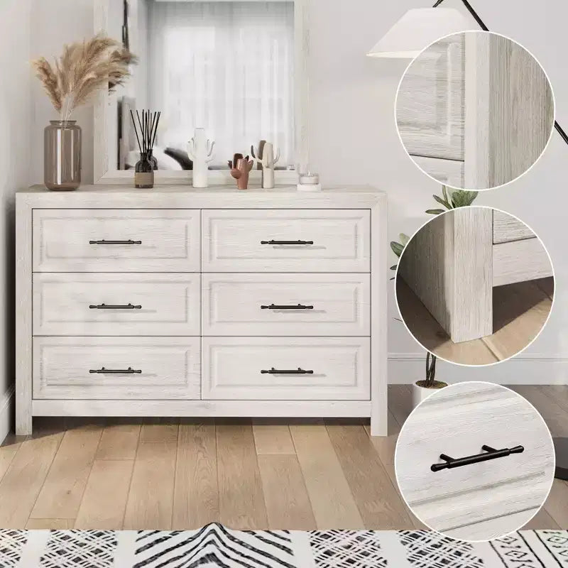 Coiffeuse de chambre moderne avec miroir et 6 grands tiroirs