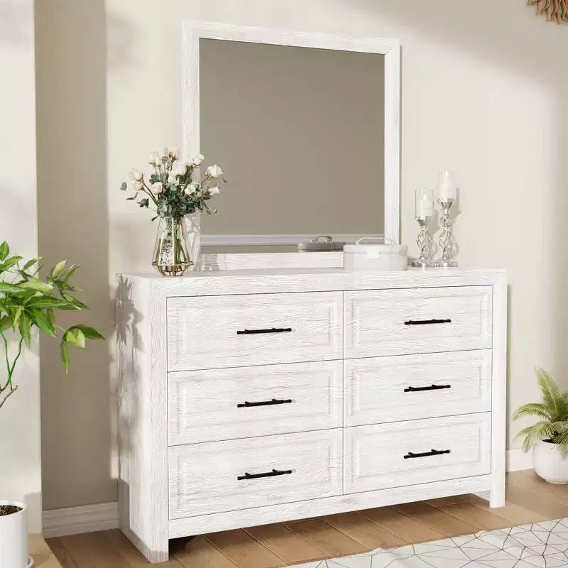 Coiffeuse de chambre moderne avec miroir et 6 grands tiroirs