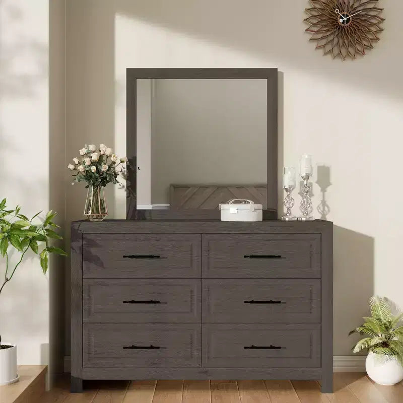 Coiffeuse de chambre moderne avec miroir et 6 grands tiroirs