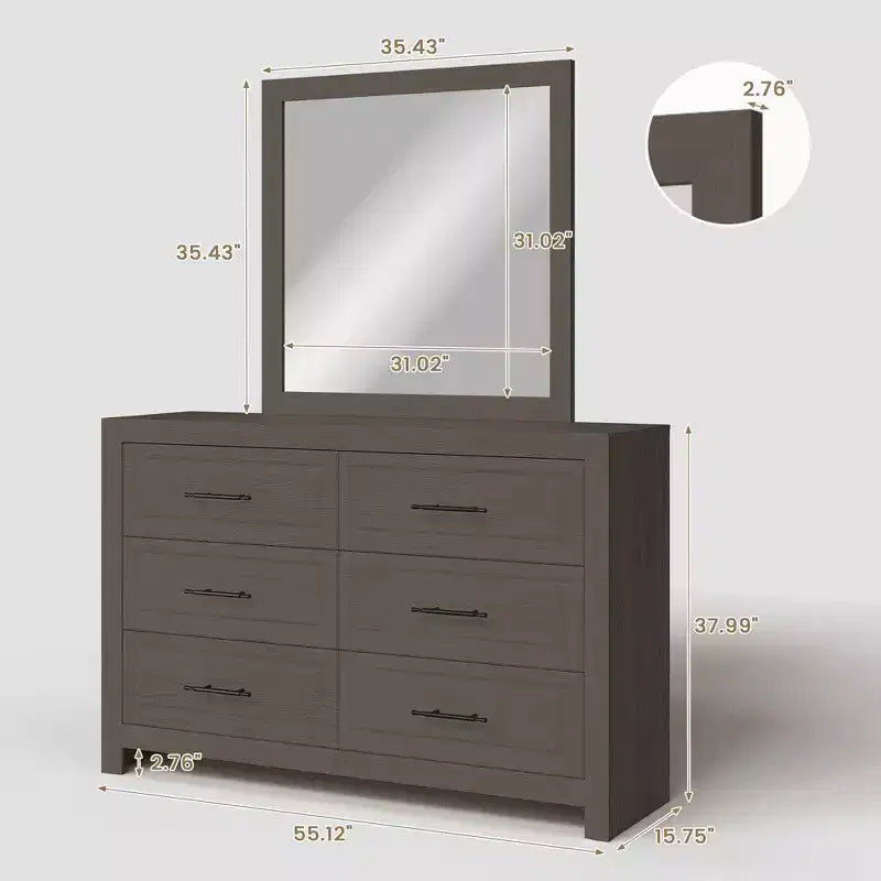 Coiffeuse de chambre moderne avec miroir et 6 grands tiroirs