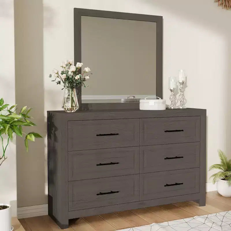Coiffeuse de chambre moderne avec miroir et 6 grands tiroirs
