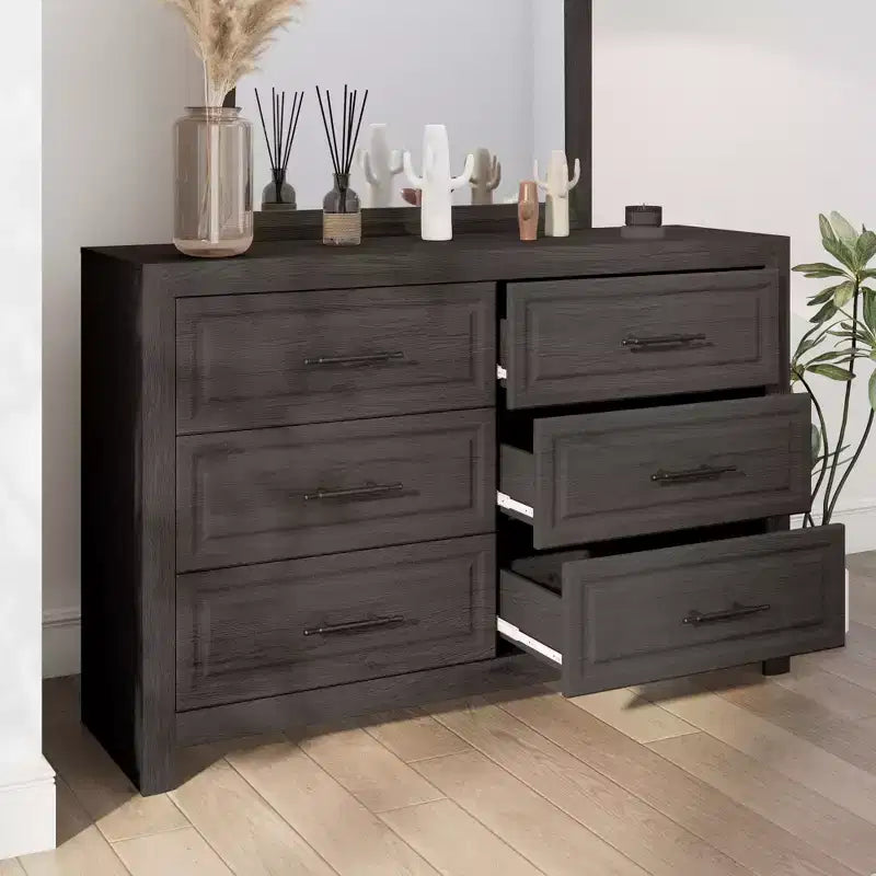 Coiffeuse de chambre moderne avec miroir et 6 grands tiroirs