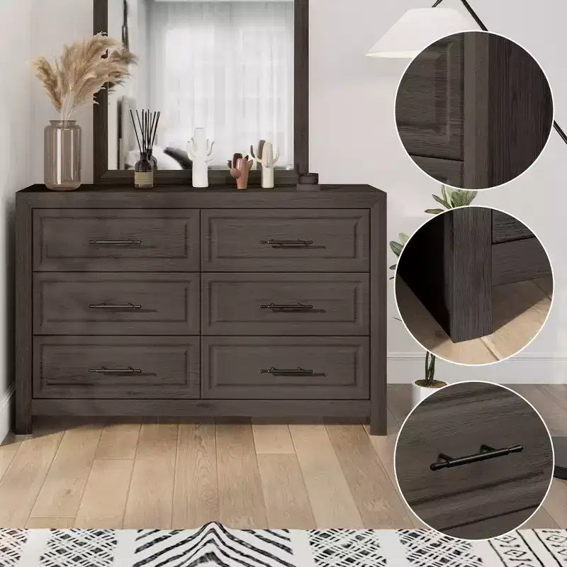 Coiffeuse de chambre moderne avec miroir et 6 grands tiroirs