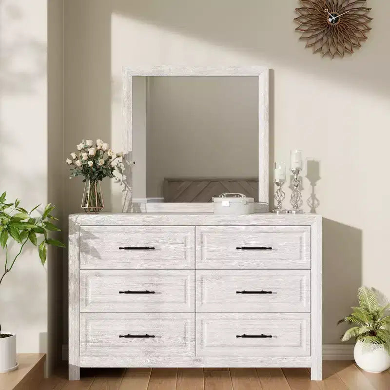 Coiffeuse de chambre moderne avec miroir et 6 grands tiroirs