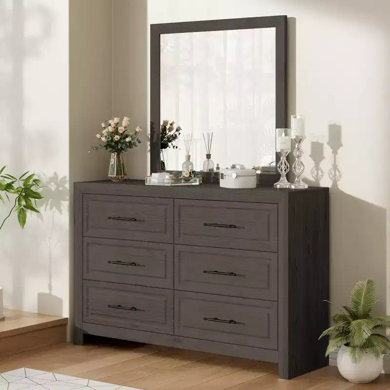 Coiffeuse de chambre moderne avec miroir et 6 grands tiroirs