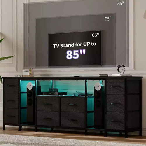 10-Drawer TV Stand with Fabric Drawers for TVs up to 85", Open Storage Shelves