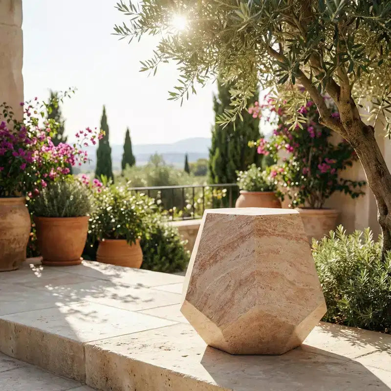 Table d'appoint d'extérieur en béton léger, design sculptural moderne, résistante aux intempéries et facile à déplacer pour patio, balcon ou jardin