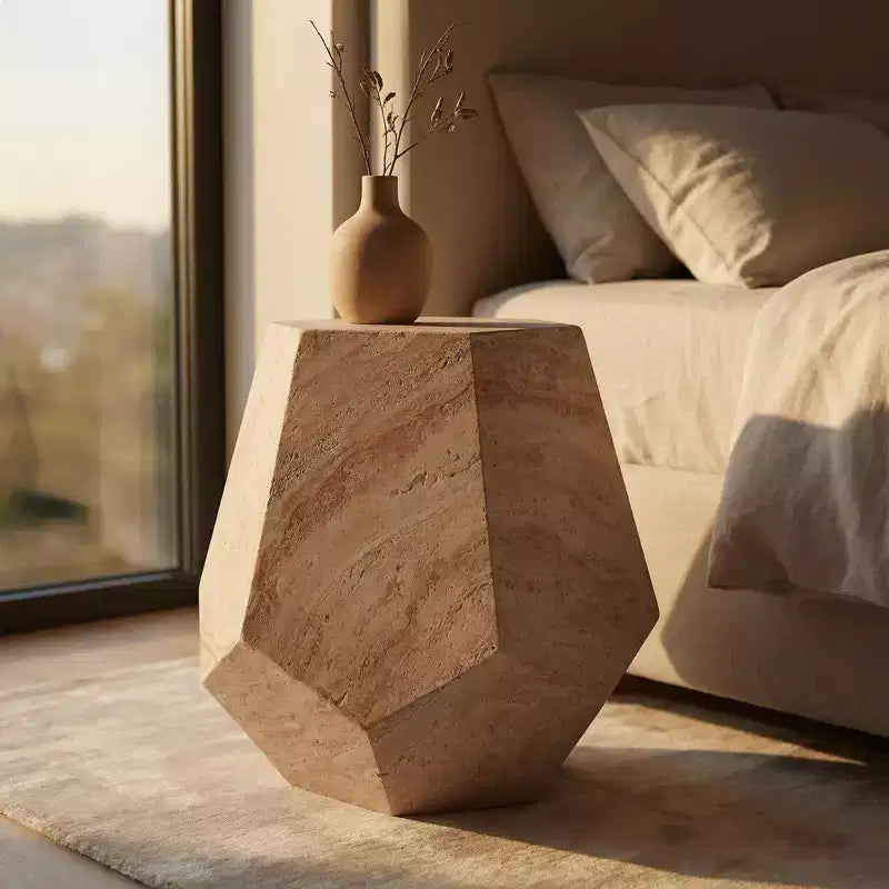 Table d'appoint d'extérieur en béton léger, design sculptural moderne, résistante aux intempéries et facile à déplacer pour patio, balcon ou jardin